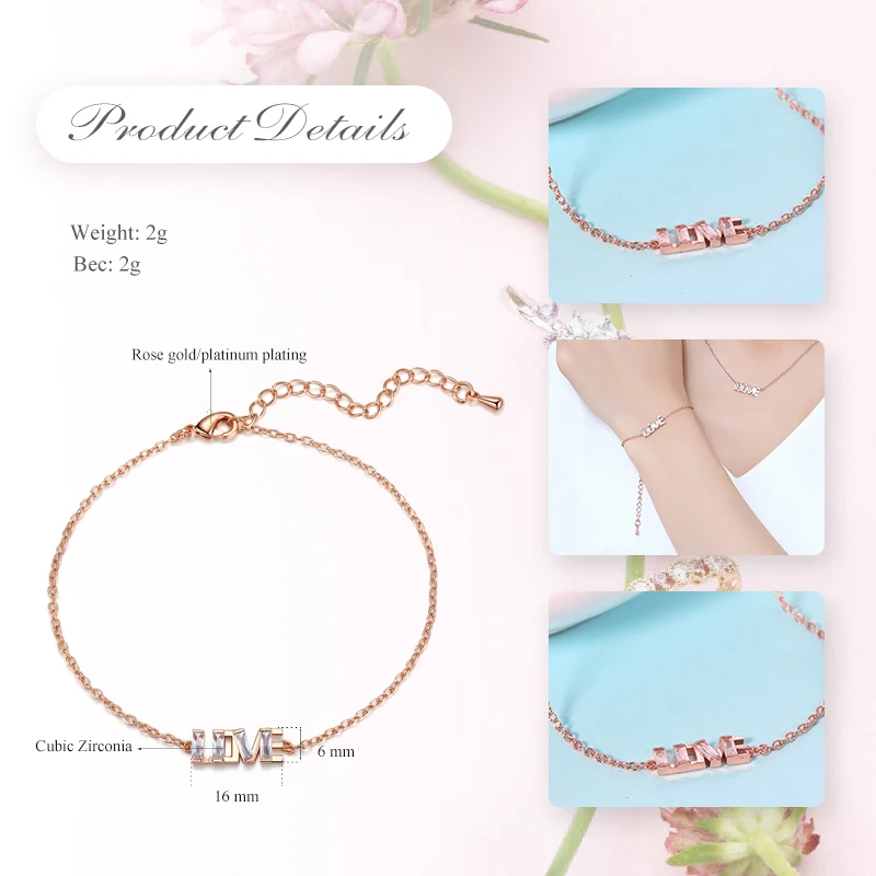 Женский браслет с фианитами надписью Love|Цепочки и браслеты| |