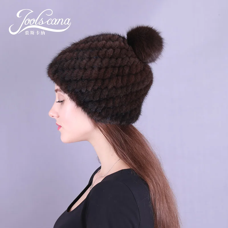 Женская шапка из меха норки joolscana зимняя с помпоном вязаная beaine лисы новый бренд