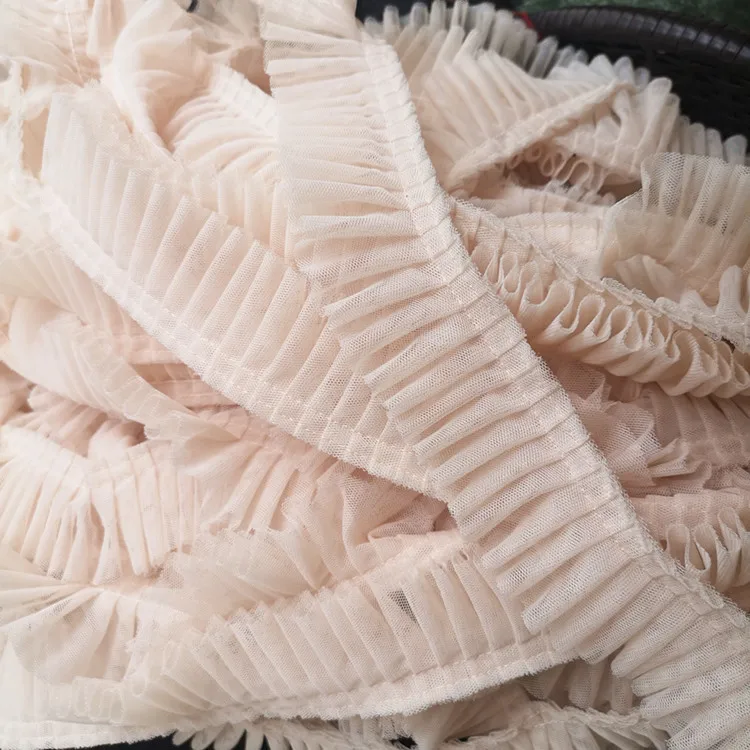 Beige 5 см широкая двухслойная сетка 3D плиссированная гипюровая кружевная ткань лента с оборками платье юбки Воротник Сращивание Кружева Швейные принадлежности - Цвет: Beige