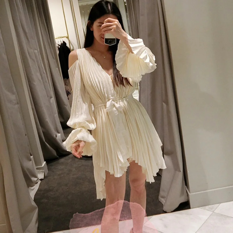 Плиссированное Платье С v-образным вырезом летнее мини-платье элегантные