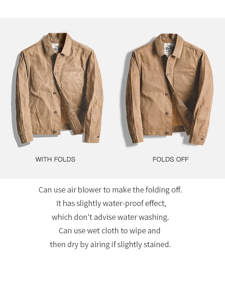 Amika classic self-improvement jacket Mens Waxed Canvas Cotton Jacket Military Light Work Jacket Khaki Spring