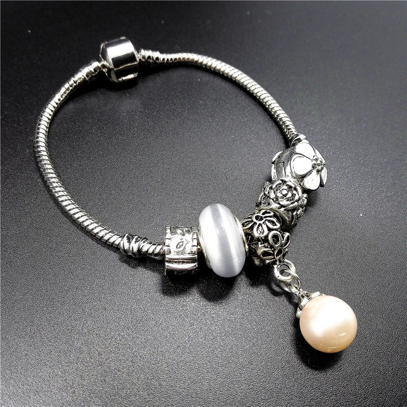 925 sterling silver sanke chain pearl charms bead bracelet classic style original Fit Europe bracelets charm for women CH079 | Украшения и