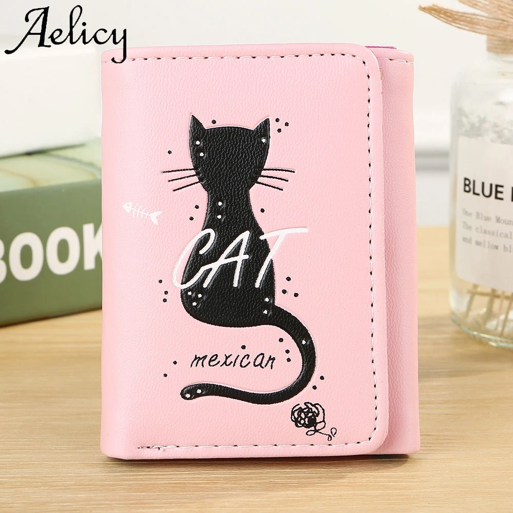 Aelicy женский простой короткий кошелек с кошкой для монет Высококачественная