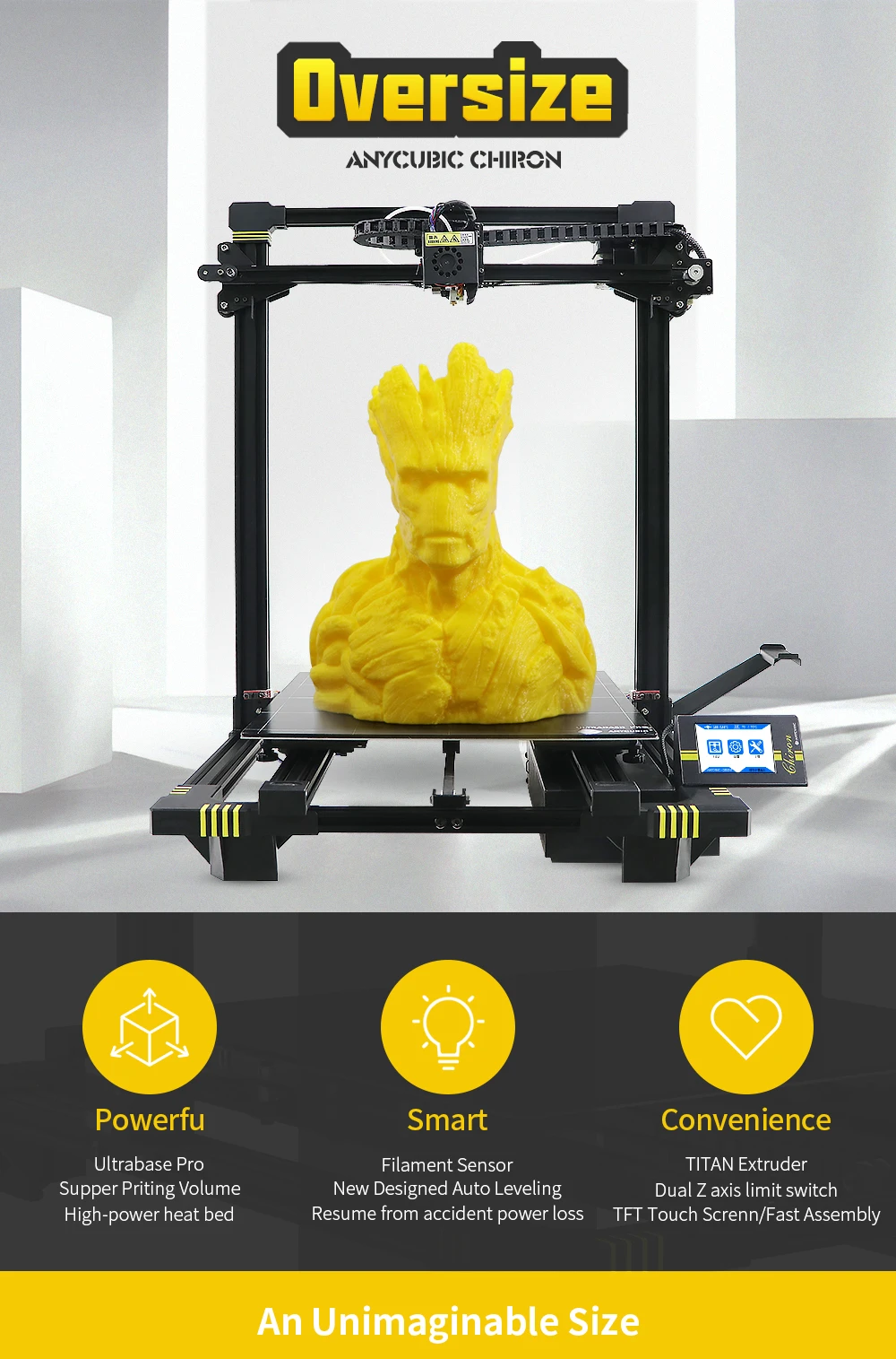 ANYCUBIC 3d принтер набор Chiron печать новейший плюс размер FDM Высокоточный гаджет принтер, печатающий нитью 3d принтер 400*400