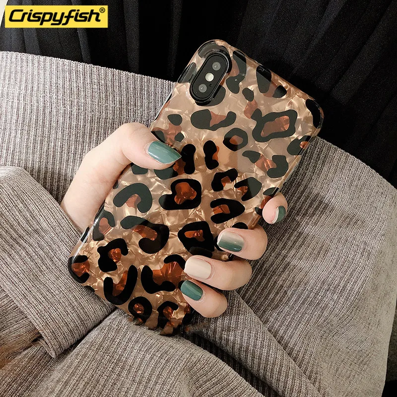 Силиконовый чехол Crispyfish с коричневым леопардовым принтом для iphone 6 6s 7 8 Plus
