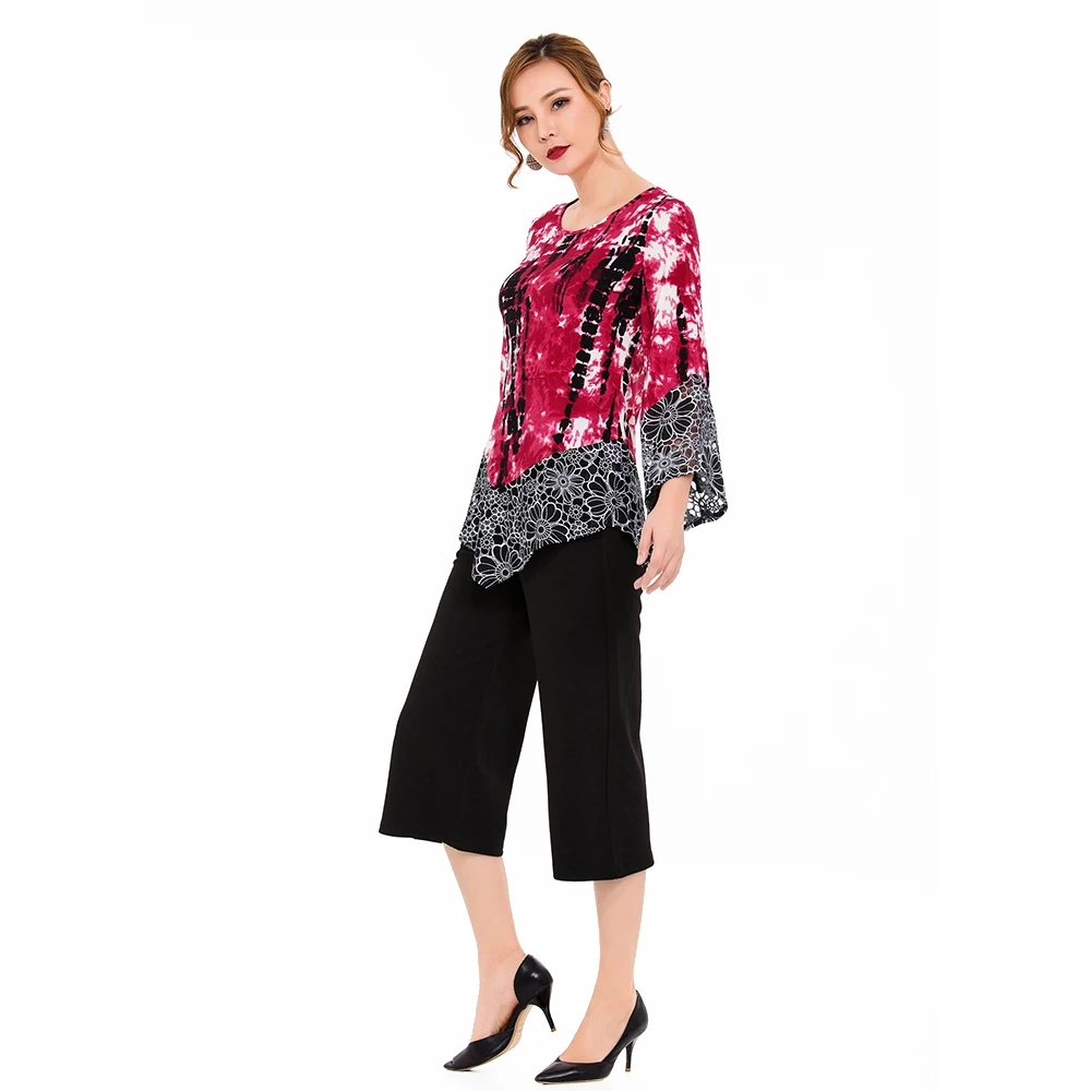 Женская Высокая уличная футболка Осенняя с расклешенными рукавами кружевным