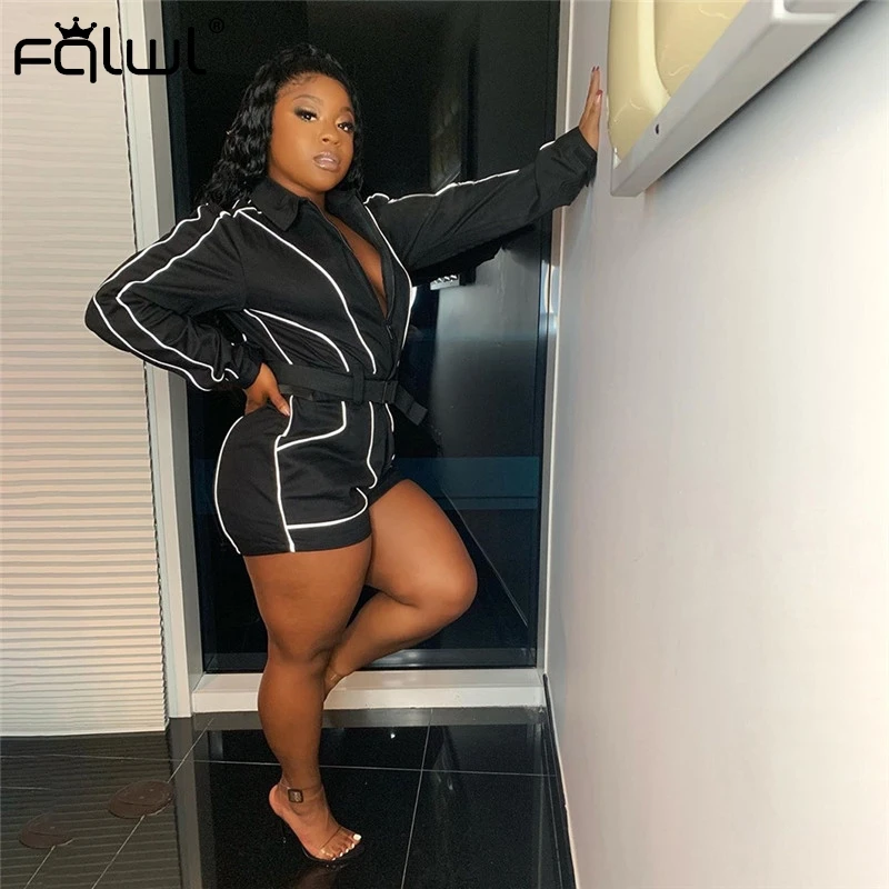 FQLWL светоотражающий Полосатый Сексуальный клубный Облегающий комбинезон