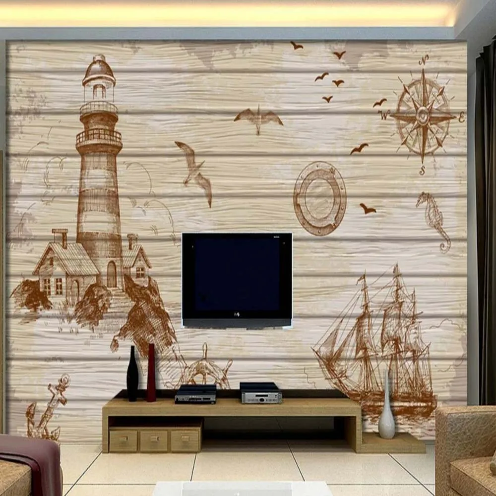 Настенные 3D обои ручная роспись винтажный Маяк парусник для гостиной спальни