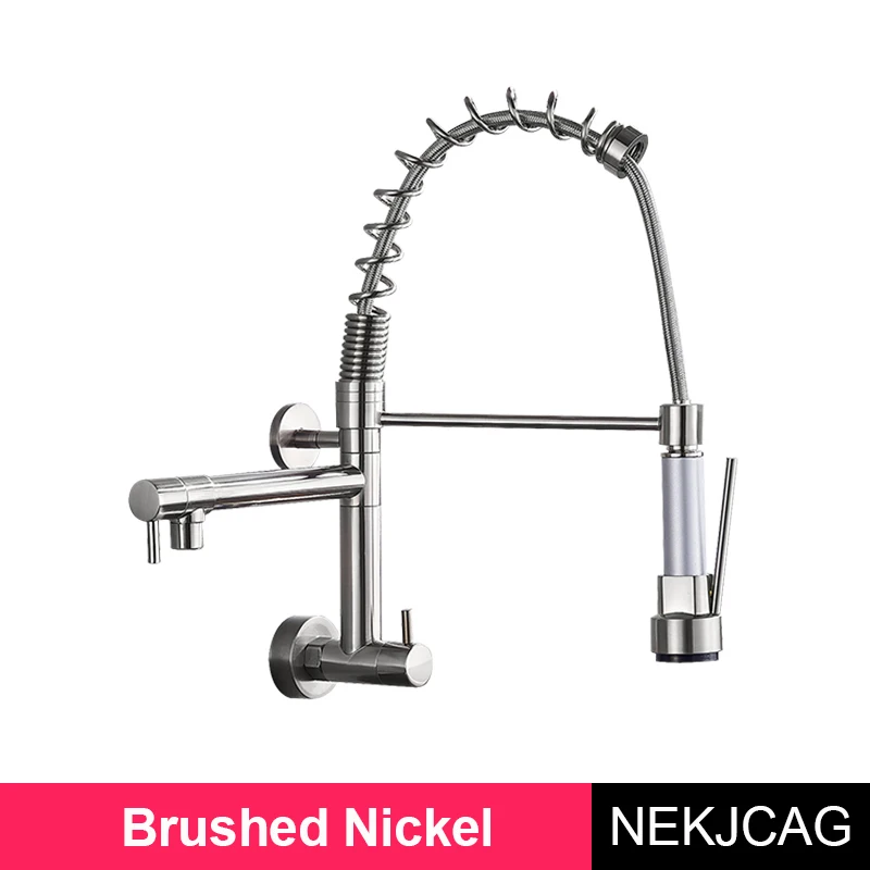 Brushed Nickel Настенный весенний кухонный кран для холодной воды Torneira da Cozinha, поворотный кран на 360 градусов, кухонный смеситель - Цвет: Brushed Nickel