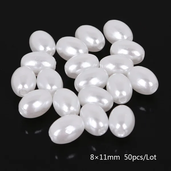 50pcs 8x11mm White DIY 50-200 шт ABS эллипс имитация жемчуга рисовые зерна россыпью бусины одежда ювелирные изделия Ремесло украшения для женщин пришить на бисер аксессуар - Цвет: 50pcs 8x11mm White
