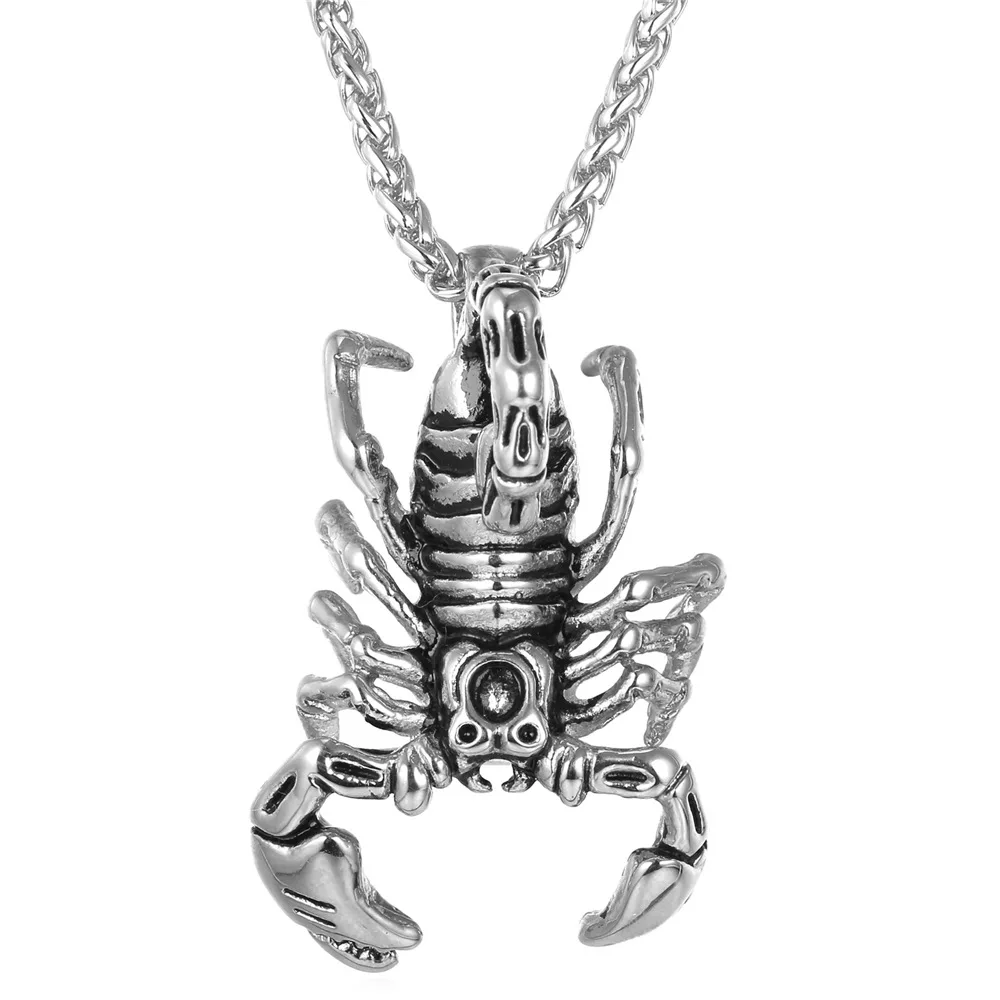 stainless steel Черное колье с кулоном в виде скорпиона и кулон из нержавеющей стали Зодиак Скорпион подарок Скорпион амулет Панк ювелирные изделия Скорпион Шарм для мужчин GP1833H - Окраска металла: stainless steel