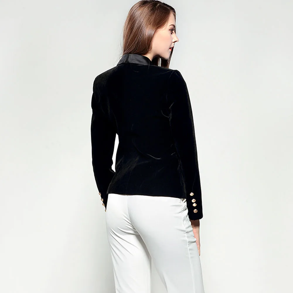 Женский двубортный Блейзер KoHuiJoo черный облегающий блейзер с длинным рукавом