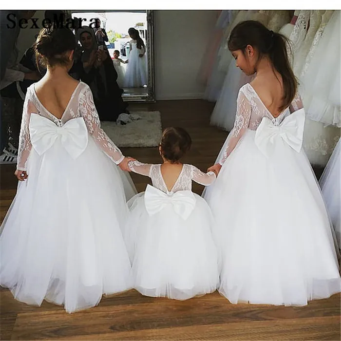 Белое платье цвета слоновой кости с цветочным узором для девочек Кружевное