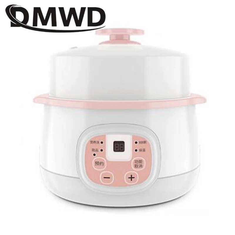 DMWD 0.8L электрическая Мультиварка варочная тушеная детская каша керамическая кастрюля для приготовления супа птичья еда яйца Пароварка машина для завтрака - Цвет: pink