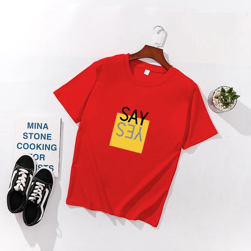 Shellsuning Корейская футболка для женщин новые летние Письмо печати с круглым