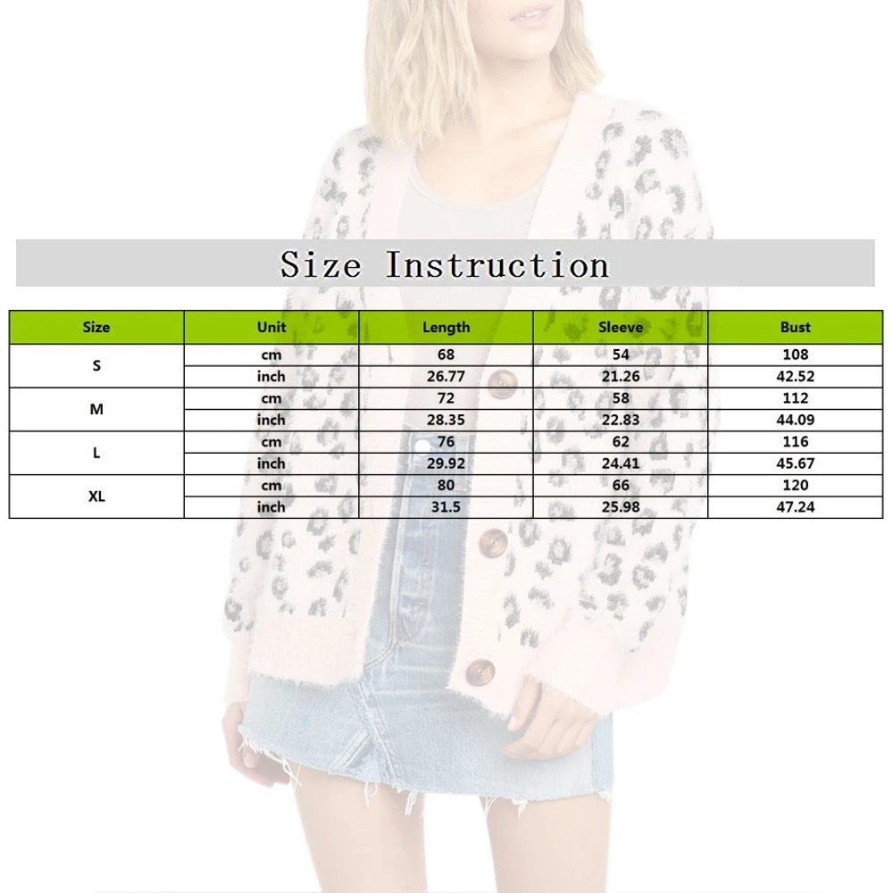 Women's Fashion Pink Leopard V-neck Long Sleeves Wool Cardigans New Loose Slim Fit Button Retro Warm Casual Sweet Sweater Coats |