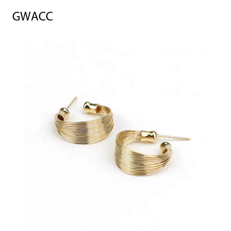 Женские массивные серьги гвоздики GWACC золотистые металлические оригинальные