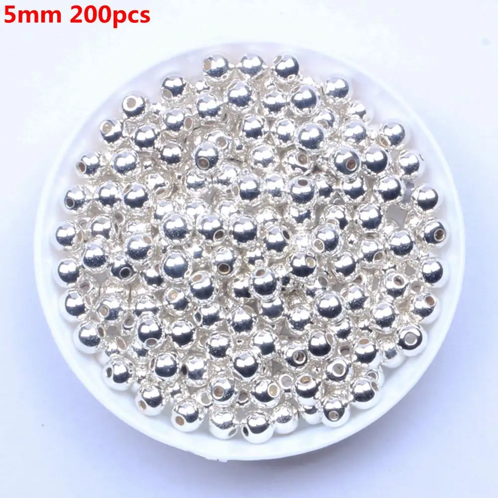Золотые, серебряные, имитация жемчуга, круглая форма, прямые отверстия, полимерные прокладки для ювелирных изделий, аксессуары CCB, УФ покрытие, стразы, много размеров - Цвет: Silver 5mm