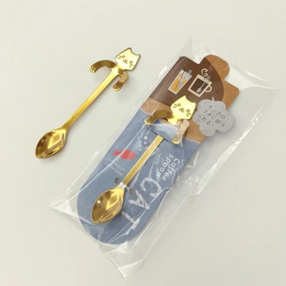 Imixlot 1Pc Stainless Steel Spoon Cute Cartoon Kitten Handle Special Design Pudding Coffee Unique Creative Tableware | Дом и сад