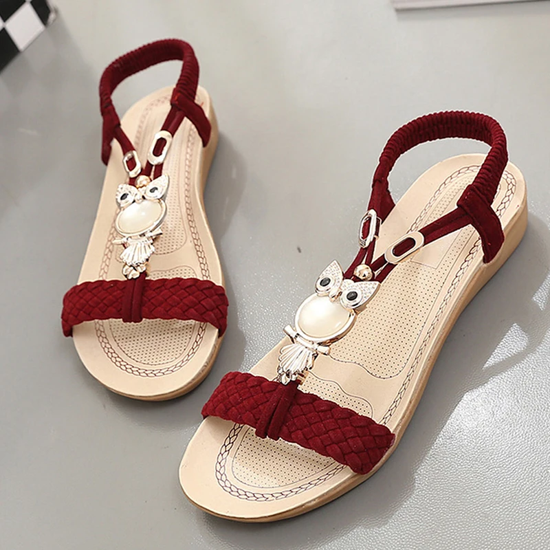 Женские сандалии гладиаторы с совой пляжные шлепанцы без застежки Новинка лета
