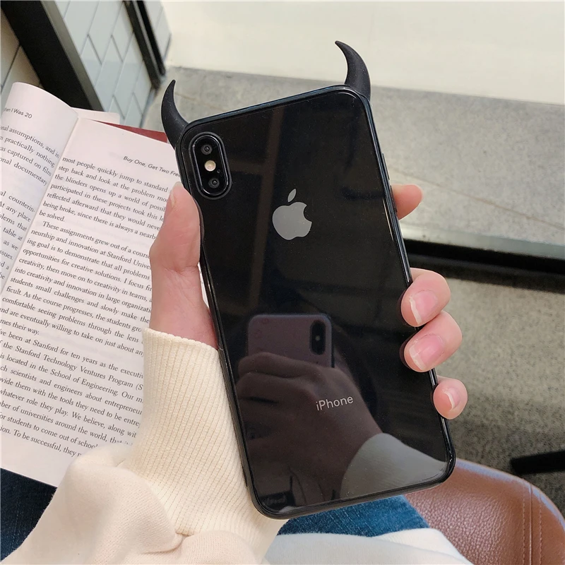 Милый чехол LOVECOM с рогом дьявола для iPhone 11 Pro Max XS Max XR X 6 6S 7 8 Plus, полностью защитный акриловый чехол для задней крышки телефона s
