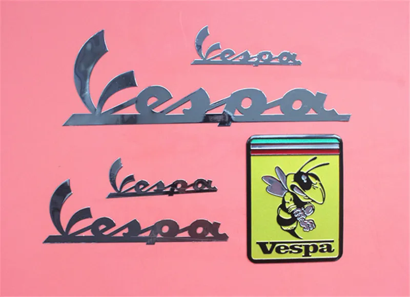 

Chromed Brass Vespa Sticker with Bee Sticker Silver Color 1 Set for Piaggio Vespa