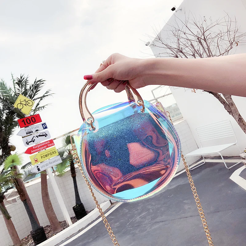 Сумка женская 2018 новый яркий лазерный желе мешок в Корейском стиле chic Мини цепи