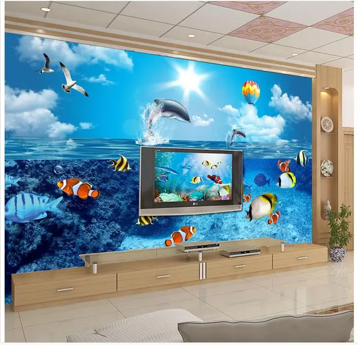 

3D wall murals wallpaper custom picture mural wall paper HD Underwater World Dolphin TV Backdrop bedroom background wall decor