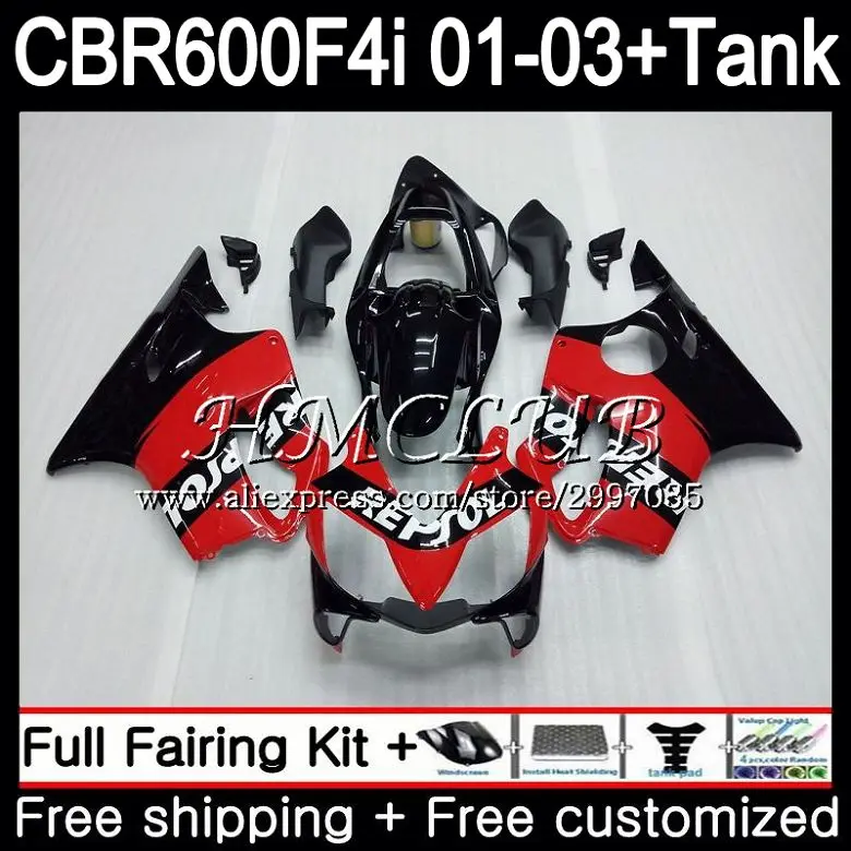

+ Бак для HONDA CBR 600 F4i CBR600FS CBR600F4i 2001 2002 2003 77HC.0 CBR 600F4i 600 FS CBR600 F4i 01 02 03 обтекатель Repsol красный