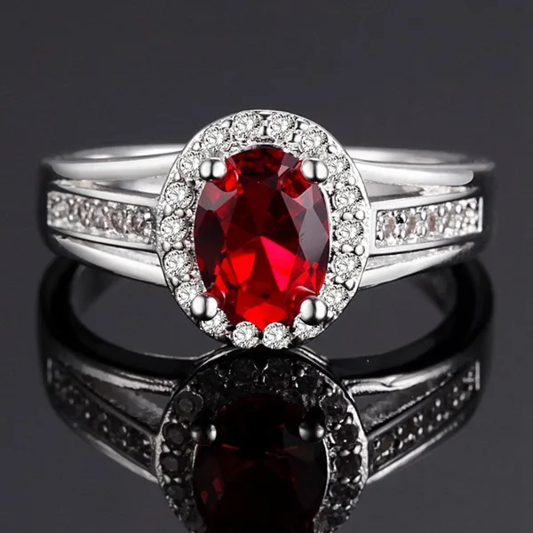 Vinnago Women's Anniversary Rings Silver Plated Marked 925 CZ Halo Colored Crystal Ring Female Jewellery Red Blue Green Purple |