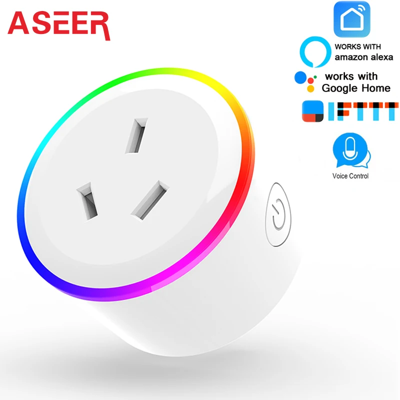 ASEER Tuya умная розетка, ЕС Wi-Fi розетка, RGB светодиодный режим сцены US mini wifi розетка, таймер разъем Alexa Google IFTTT