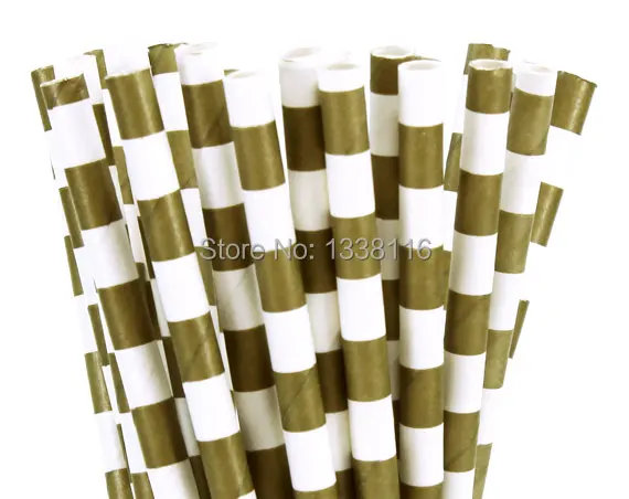 Бесплатная доставка 200 шт Золотые полоски регби бумажные соломинки вечерние