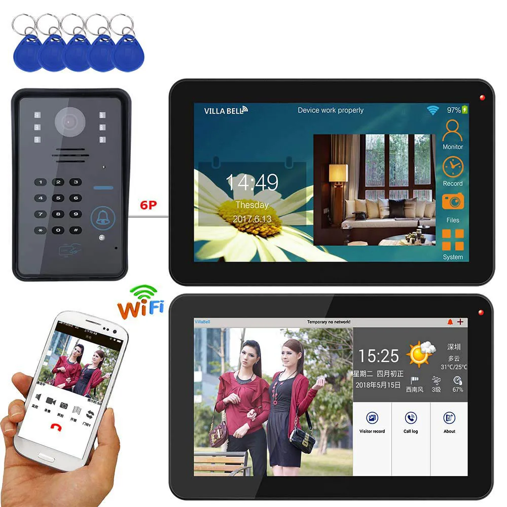 9 дюймов 2 монитора проводной/беспроводной Wifi RFID пароль видео дверной звонок