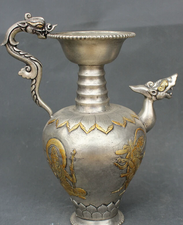 USPS в США S2010 8 дюймов Китайская народная Серебряная позолоченная ручка дракона