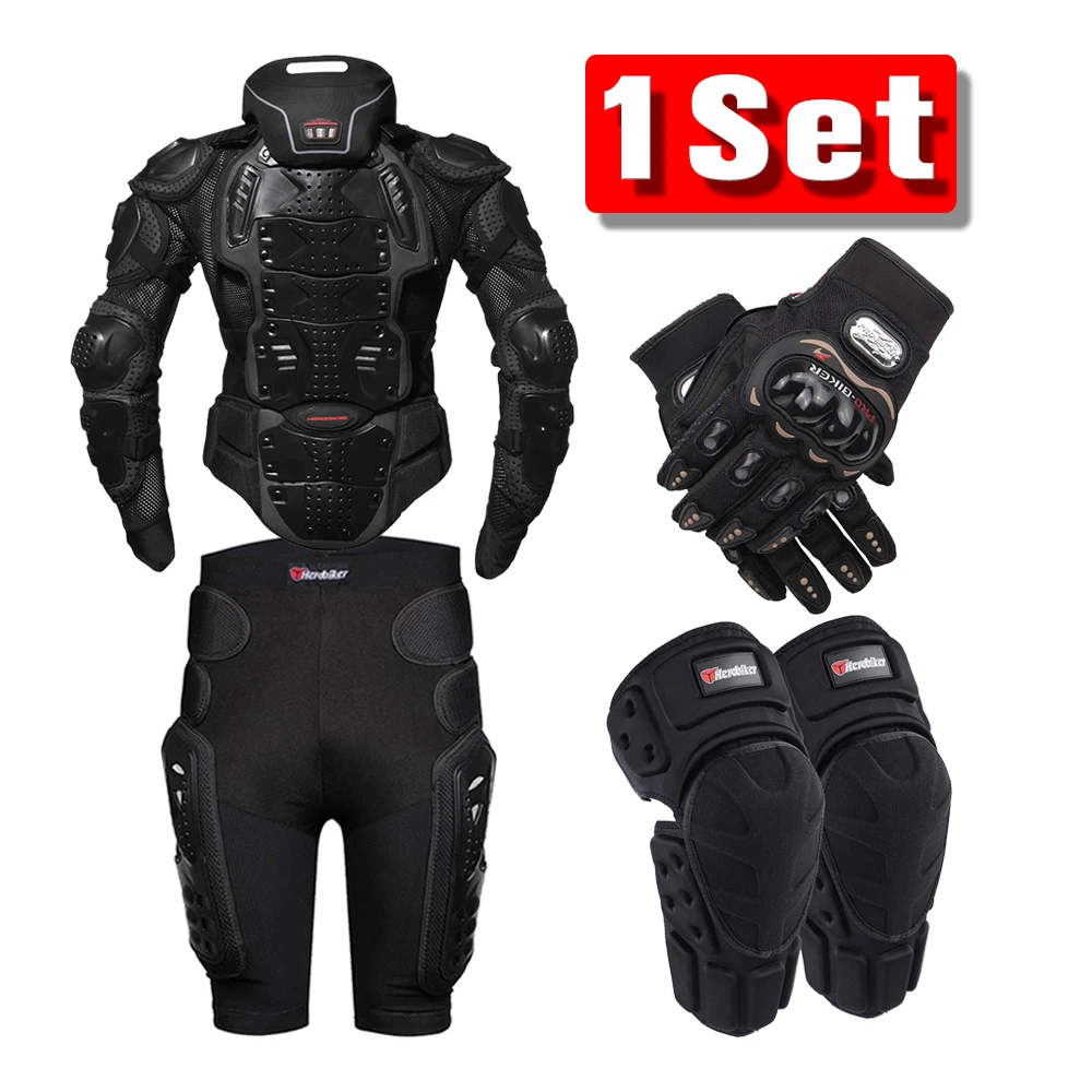 Black Set 6 HEROBIKER, летние мотоциклетные куртки, мужские бронежилеты, Мото куртка, мотоциклетная броня, мотоциклетная куртка для мотокросса, мотоциклетная куртка с защитой шеи - Цвет: Black Set 6