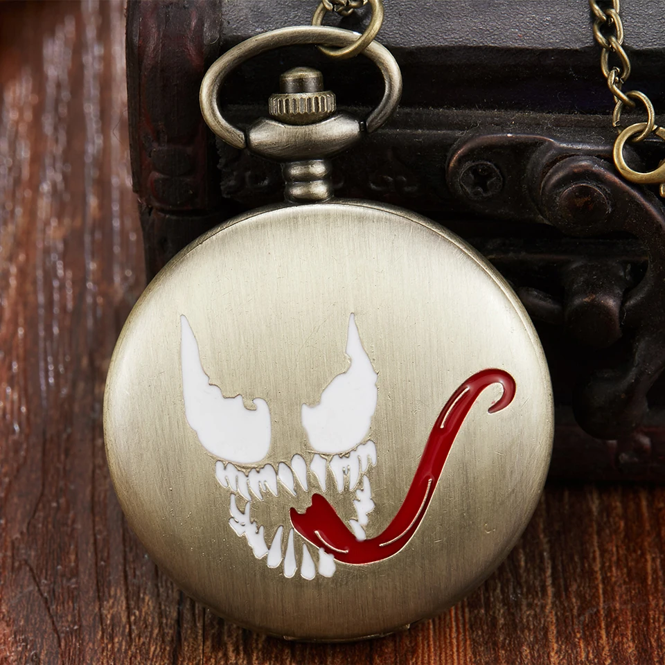 Мужские и женские карманные часы Бронзовый черный Веном лазерная гравировка