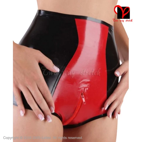 Сексуальные латексные трусики на молнии с вырезами спереди и сзади резиновые под