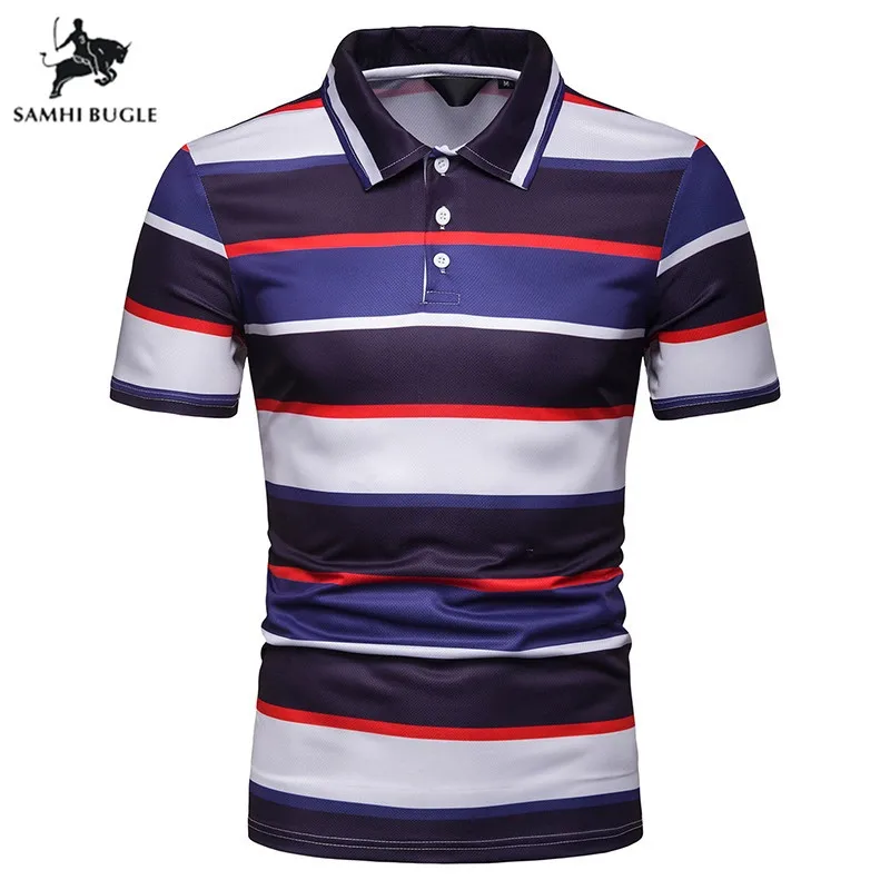 Мужская футболка поло Высококачественная дышащая белая полосатая рубашка с