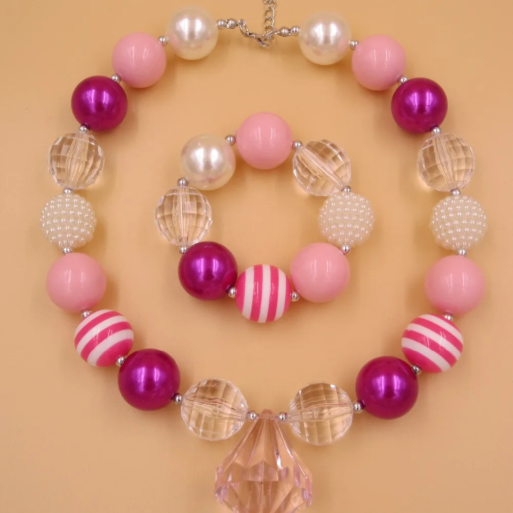 Детская Милая бусина ожерелье + браслет ободок для волос комплекты ювелирных