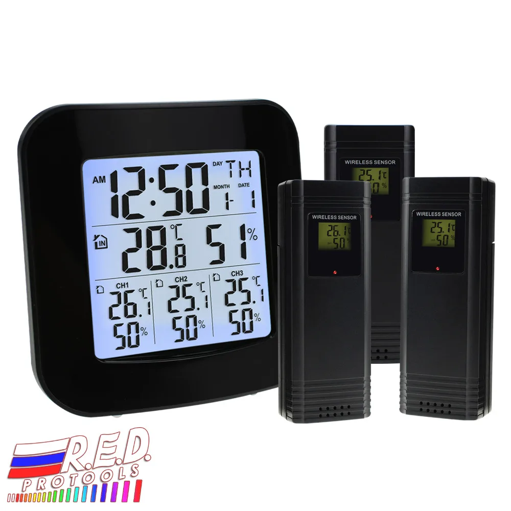 Домашняя метеостанция WEA 46 с тремя беспроводными датчиками|Приборы для измерения