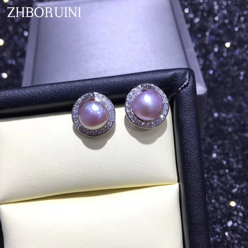 ZHBORUINI, модные жемчужные серьги, жемчужные ювелирные изделия, Круглые циркониевые серьги, Пресноводный Жемчуг, 925 серебряные ювелирные изделия для женщин