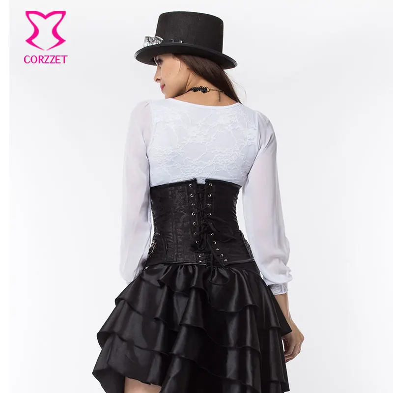 Корсет корректирующий черный/парчовый в стиле стимпанк пояс для талии