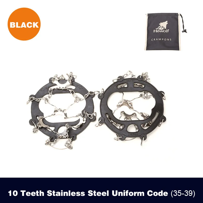 

Hewolf Outdoor Crampons 10Teeth Stainless Steel Winter Ice Snow Spiked Shoes Antislip Grips Cleats Crampons Walking Climbing