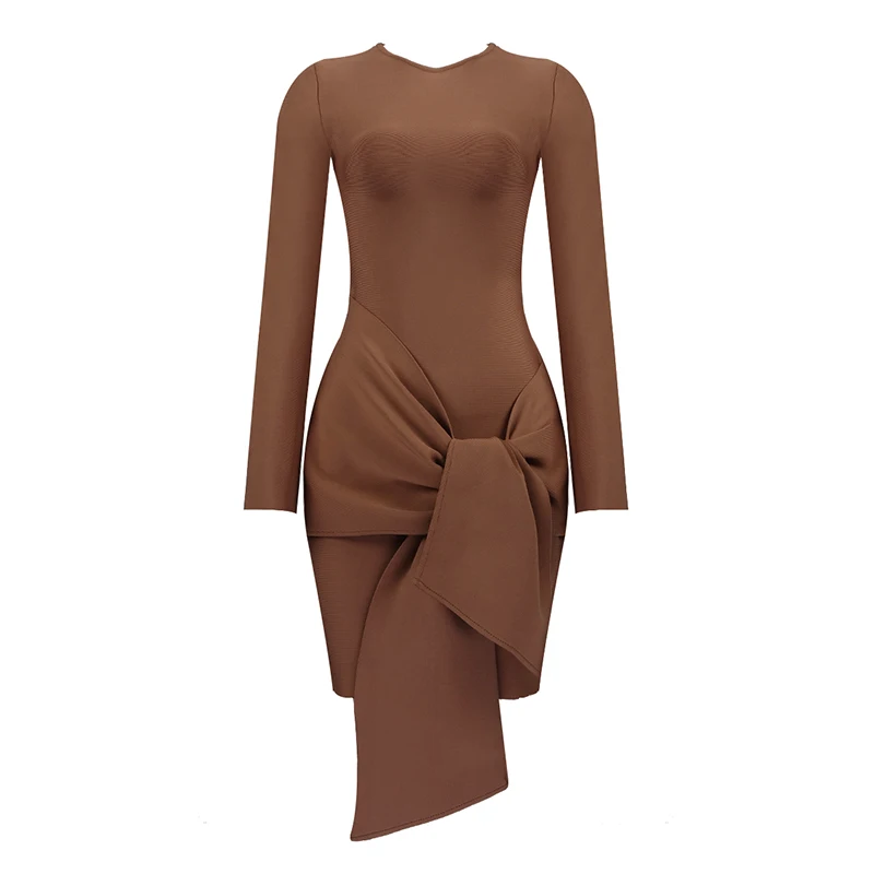 Женское вечернее платье adyce коричневое черное Бандажное с длинным рукавом и