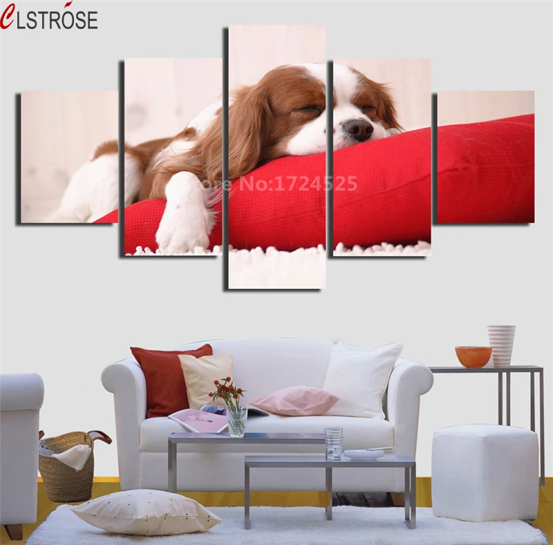 

CLSTROSE 5 панелей Сонная Собака Холст Картина Печать картины настенное искусство домашний декор Плакаты для спальни модульные картины без рамки
