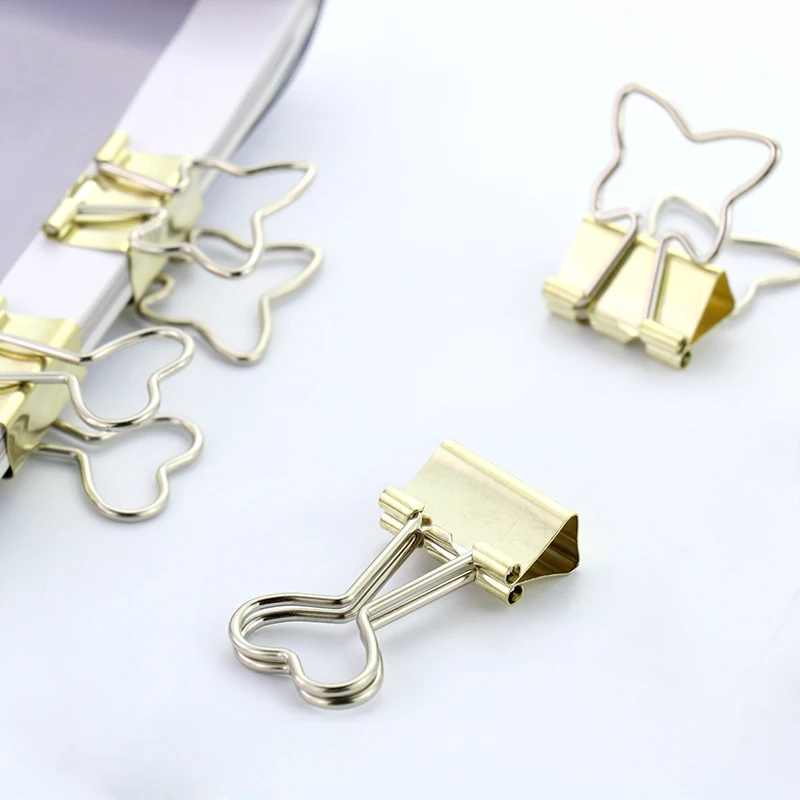 Пачка 6 шт./лот однотонные золотые металлические зажимы для бумаг канцелярские