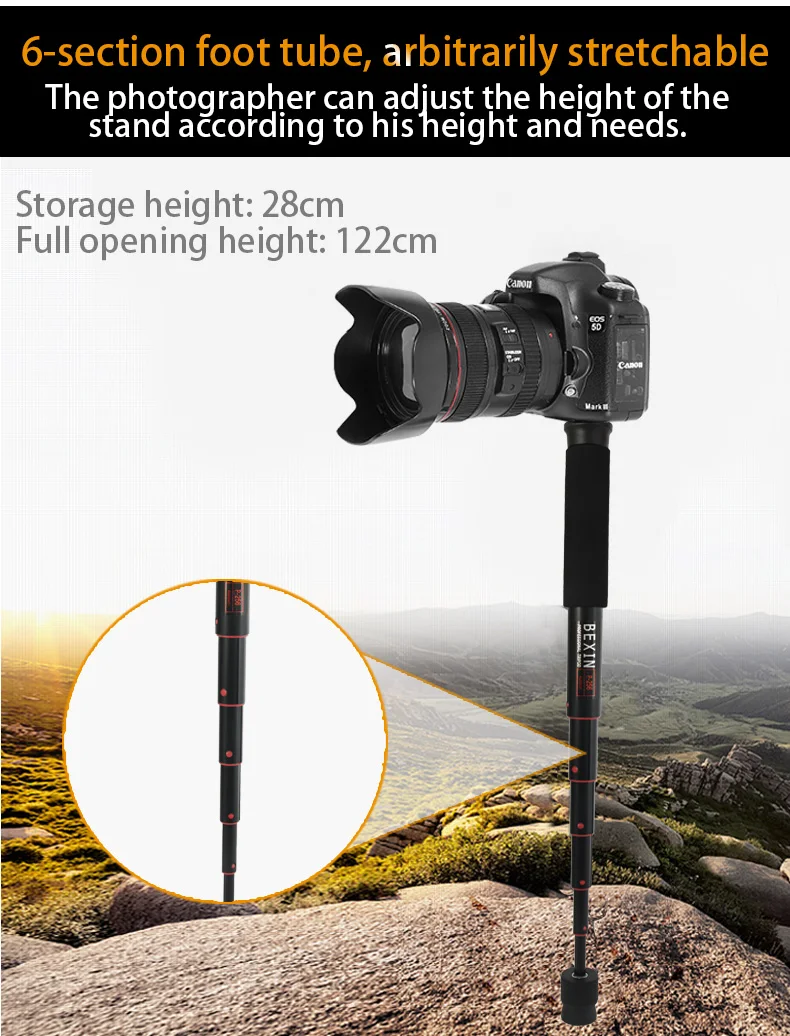 BEXIN выдвижной легкий портативный мини-монопод Регулируемая фотография unipod dslr видео камера монопод держатель кронштейн