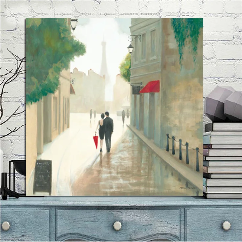 Картина на холсте с изображением Красного зонта романтического Парижского