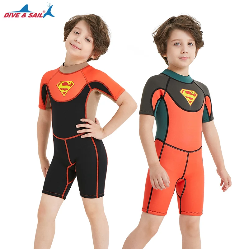 Kids 2.5MM Neoprene Swimsuit Baby Boys Wetsuits Snorkeling Surfing Rash Guards Children's Swimwear Short Sleeve Diving Suits | Спорт и