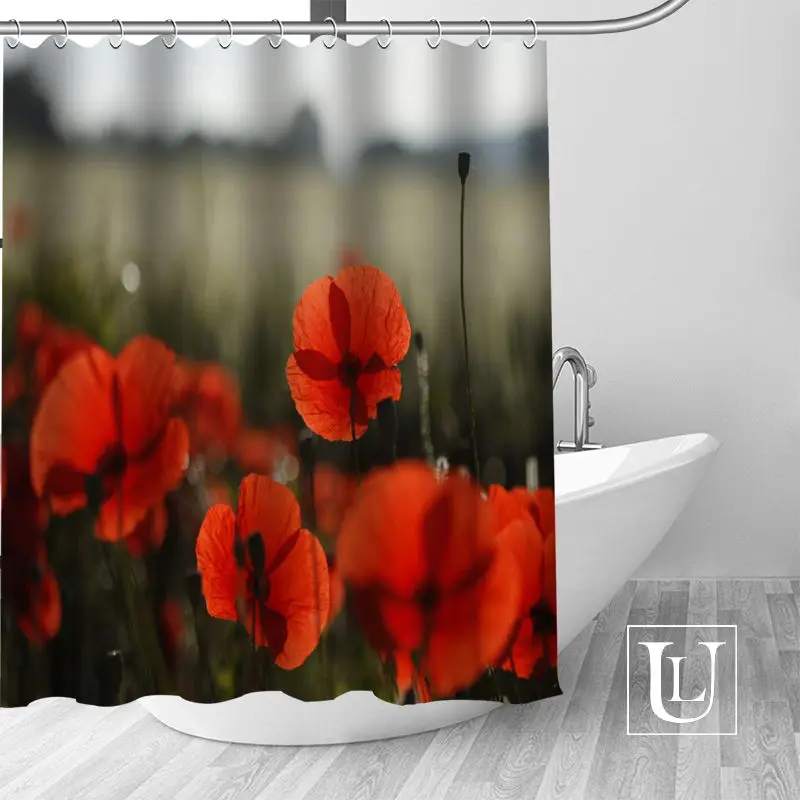 

Best Nice Custom Poppies red flowers Shower Curtain Personalized pattern Bath Curtain Waterproof Fabric For Bathroom more size